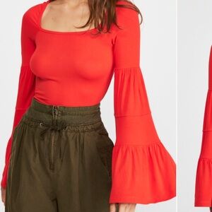 Red Bell Sleeve Top